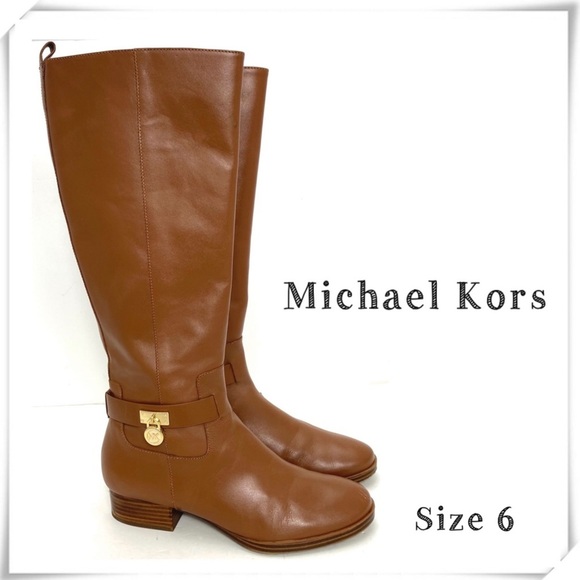 Michael Kors Hamilton Leather Knee High Riding Boot Camel Tan Brown Size 6 SH17F - Picture 1 of 13